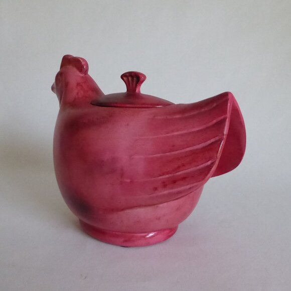VINTAGE RED ROOSTER CHICKEN HEN LIDDED COOKIE JAR CONTAINER - Picture 8 of 12